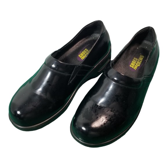 Shoes For Crews Wm. 8 Black Patent Leather Air Clogs Slip & Oil Resistant Soles - Picture 1 of 8